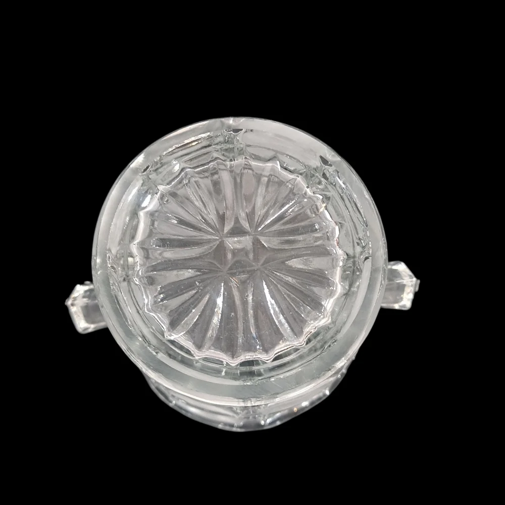 Vintage Bohemian Czech Crystal Ice Bucket With Handles Clear Glass Frosted